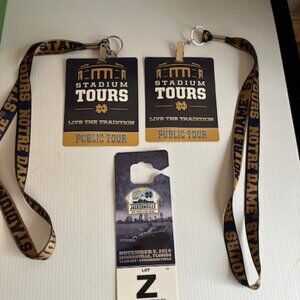 Notre Dame Stadium Tour Passes, Includes two lanyards a parking pass 2016 game